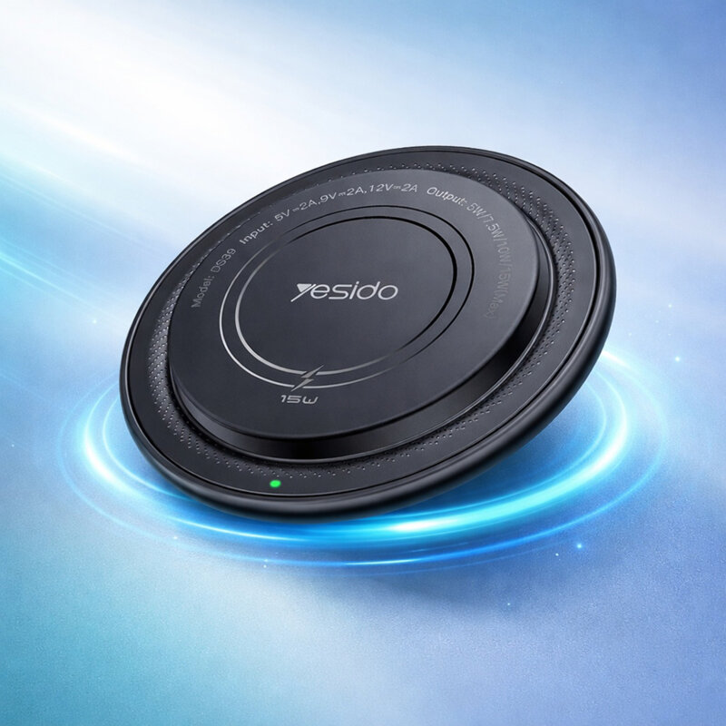 Incarcator wireless cu indicator LED, Type-C Yesido, negru, DS39