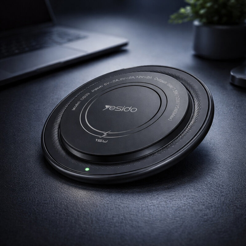 Incarcator wireless cu indicator LED, Type-C Yesido, negru, DS39