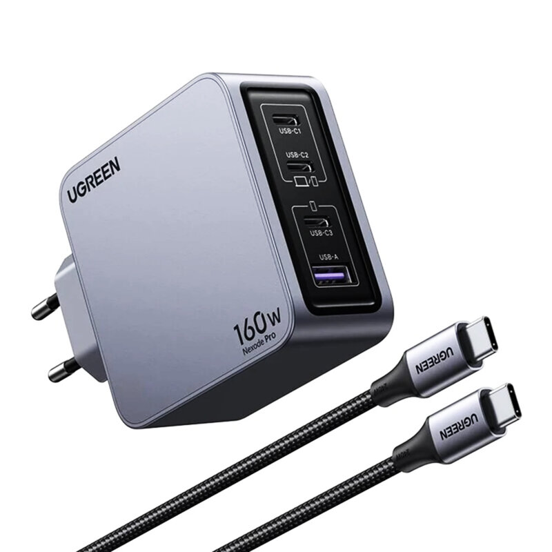 Incarcator priza tip C GaN + cablu Ugreen, 160W, 1.5m, gri, 25877