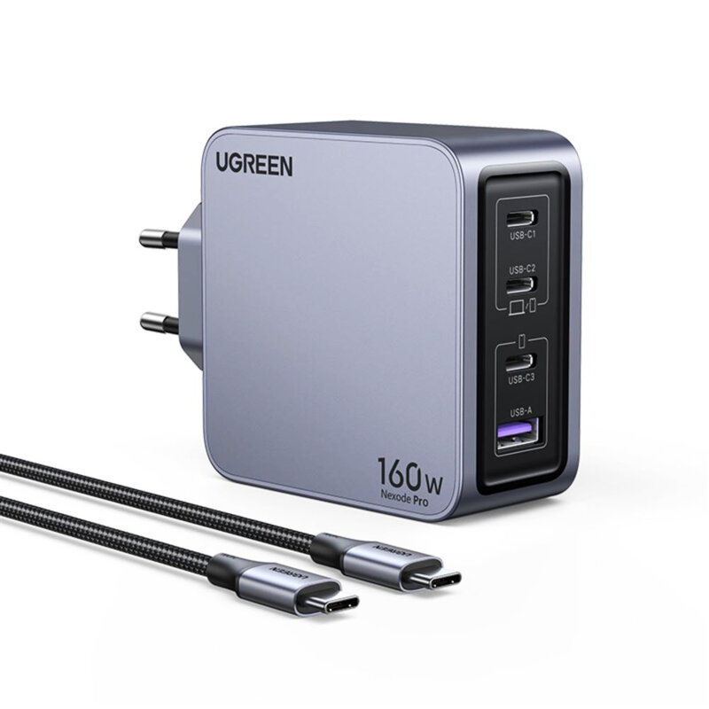Incarcator priza tip C GaN + cablu Ugreen, 160W, 1.5m, gri, 25877
