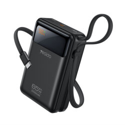 Baterie externa 20000mAh Fast Charge cu cablu, LED Yesido, gri