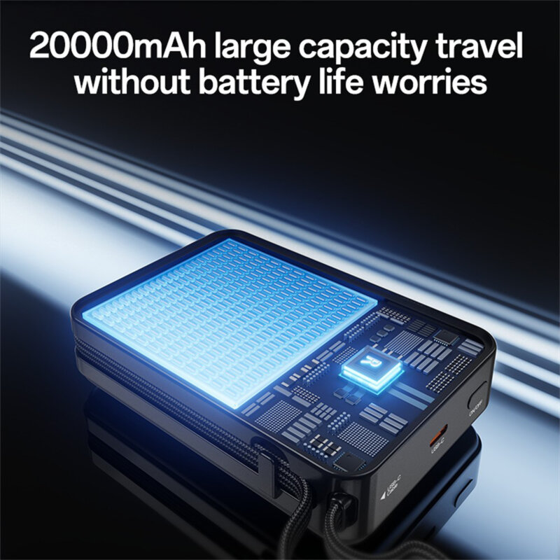 Baterie externa 20000mAh Fast Charge cu cablu, LED Yesido, gri