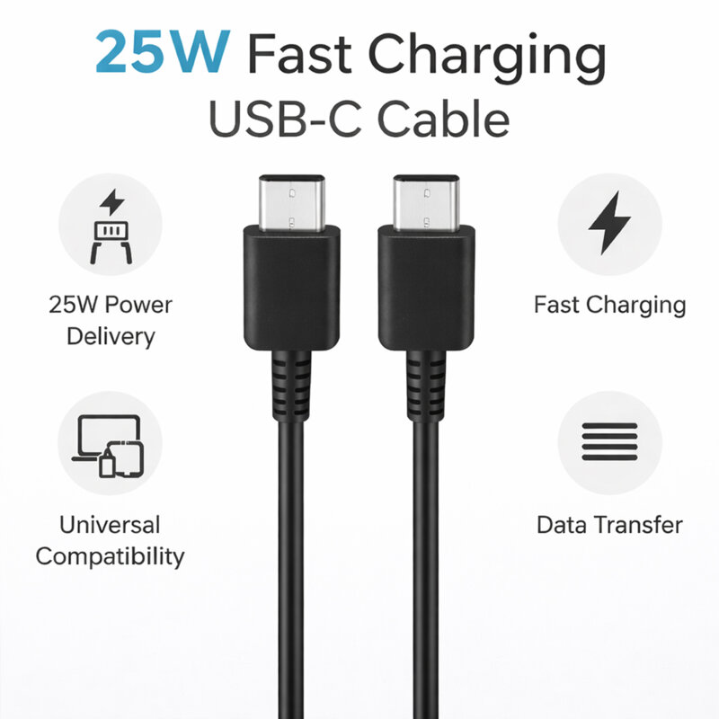 Cablu de date Type-C la Type-C Samsung, 25W, 3A, 1m, negru