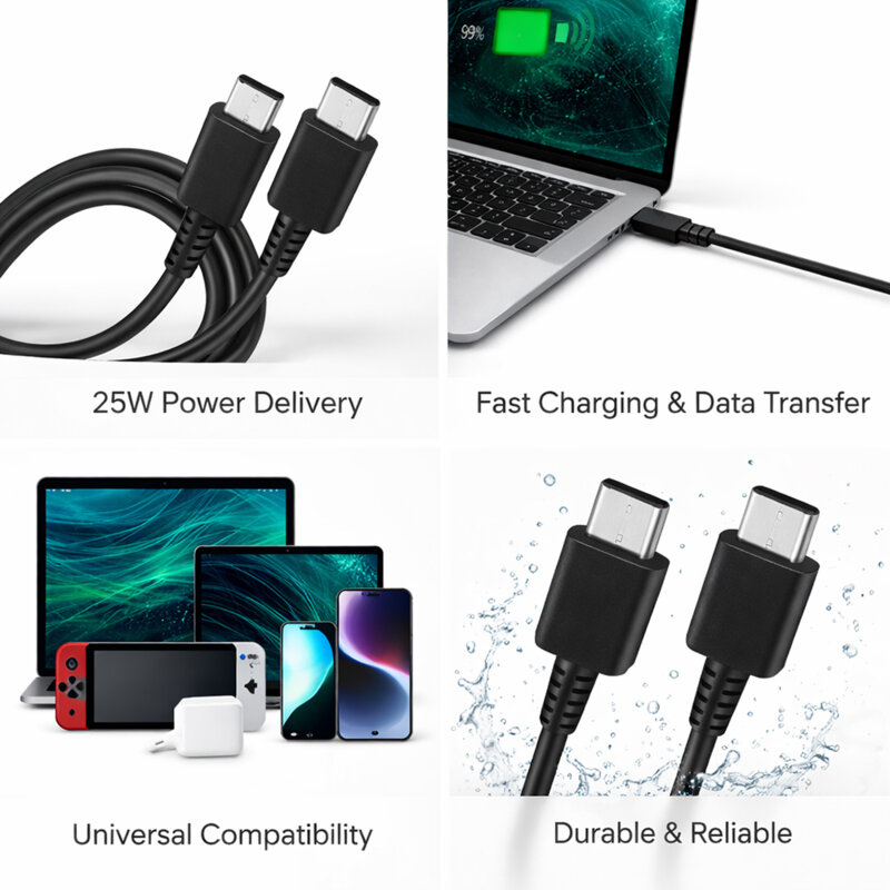 Cablu de date Type-C la Type-C Samsung, 25W, 3A, 1m, negru