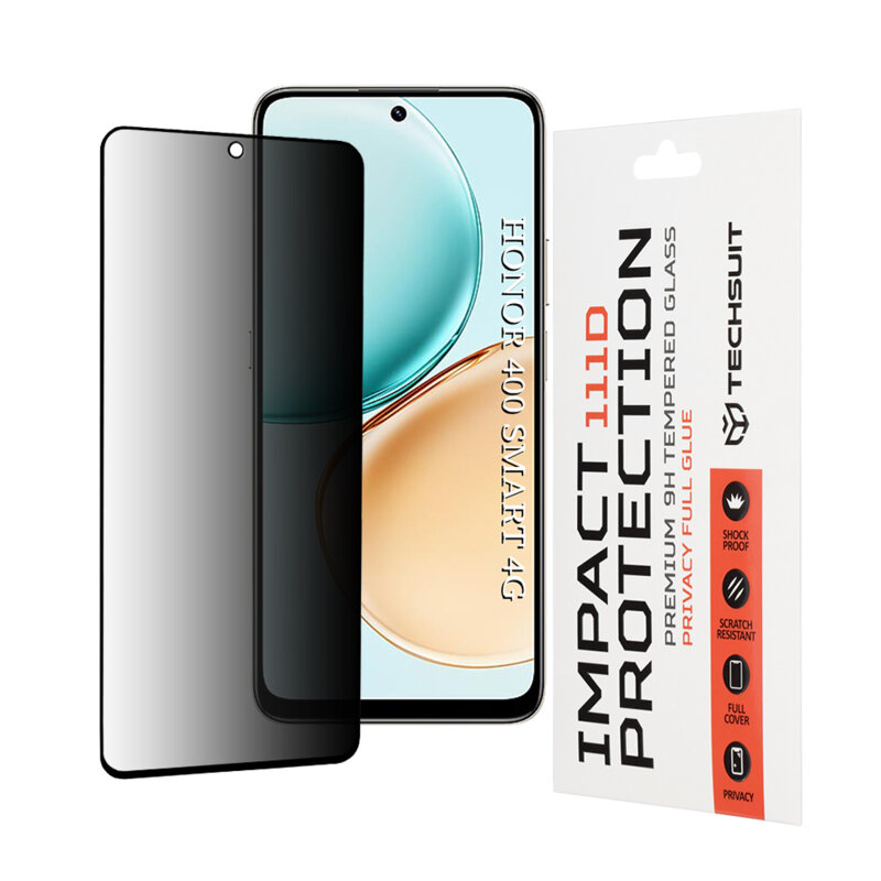 Folie sticla Honor 400 Smart 4G Techsuit 111D Privacy Full Glue, negru