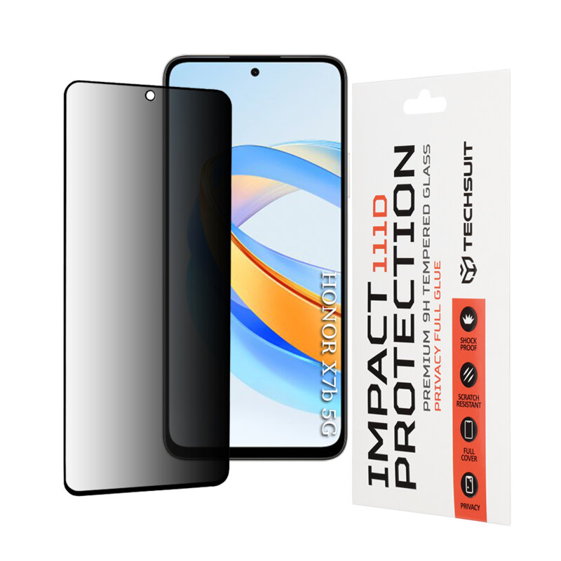 Folie sticla Honor X7b 5G Techsuit 111D Privacy Full Glue, negru
