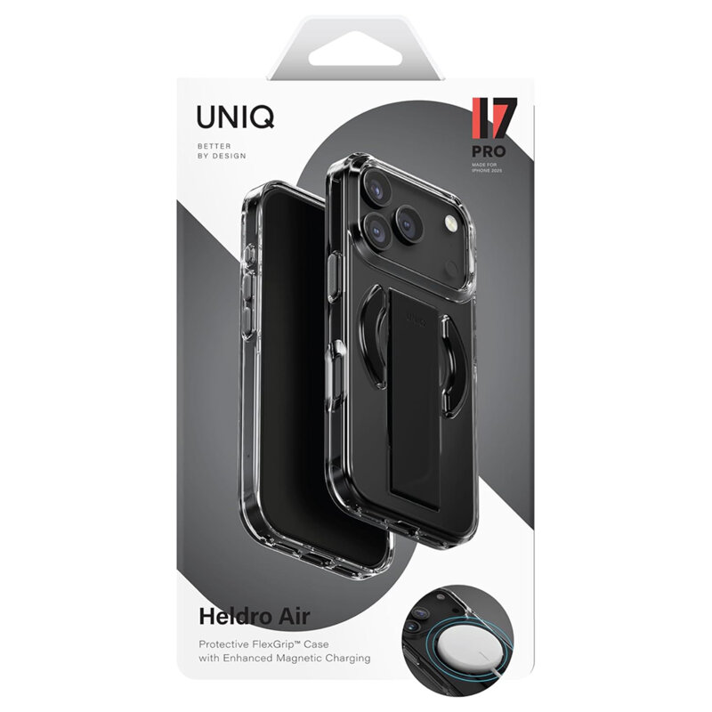 Husa iPhone 17 Pro Max UNIQ Heldro Air MagClick, negru/transparenta