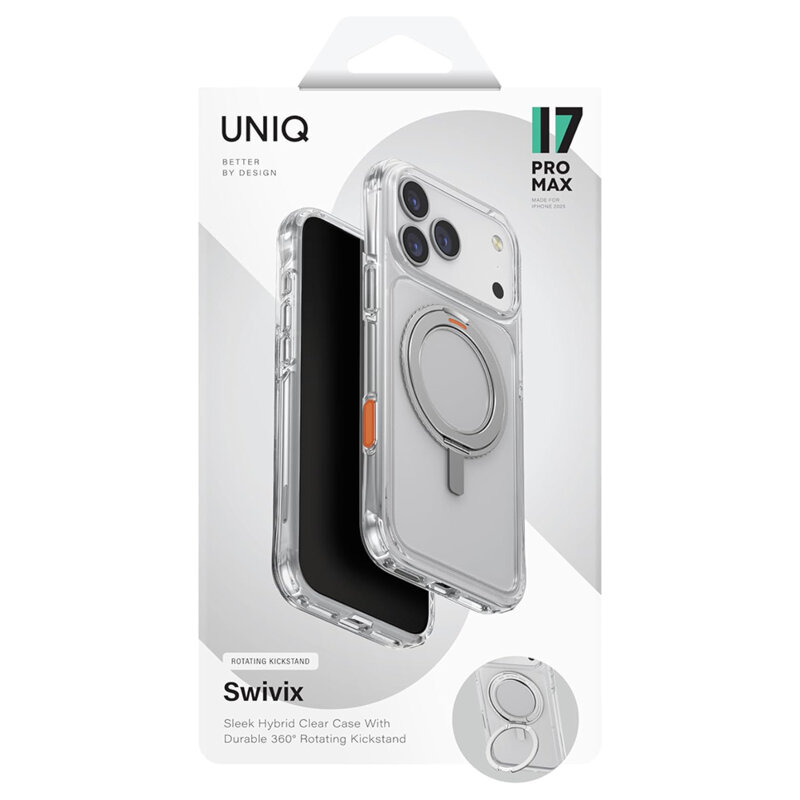 Husa iPhone 17 Pro UNIQ Swivix 360° Kickstand, argintiu