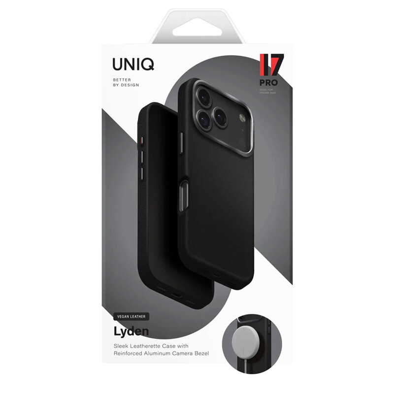 Husa iPhone 17 UNIQ Lyden Leatherette, negru