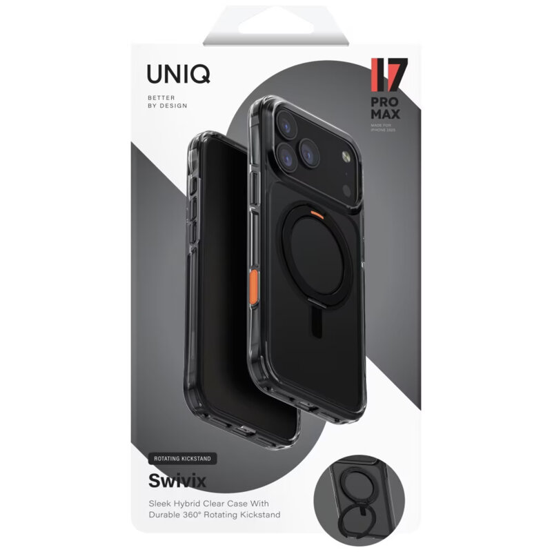Husa iPhone 17 Pro UNIQ Swivix 360° Kickstand, negru