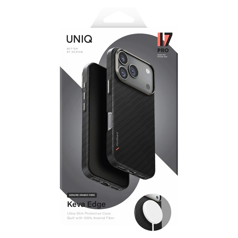 Husa iPhone 17 Pro UNIQ Keva Aramid, negru mat