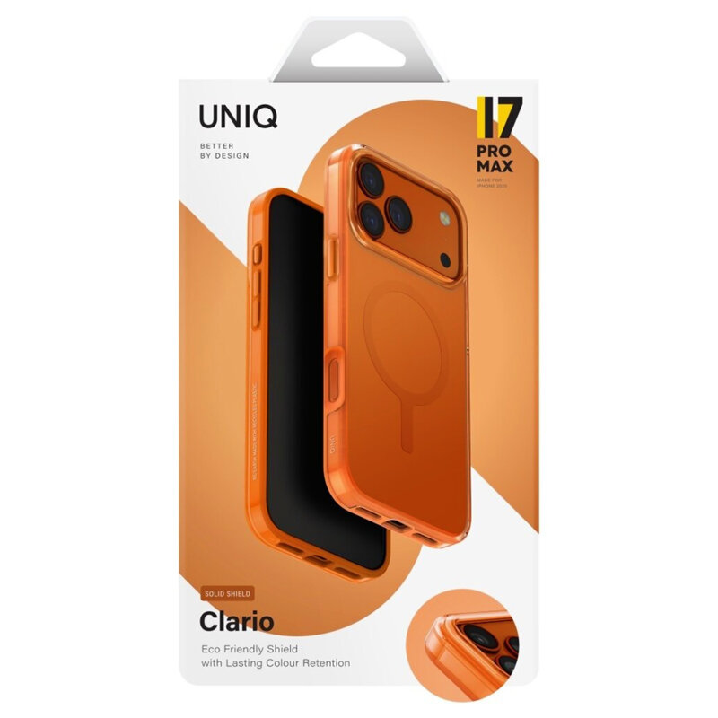 Husa iPhone 17 Pro UNIQ Clario MagClick™, portocaliu