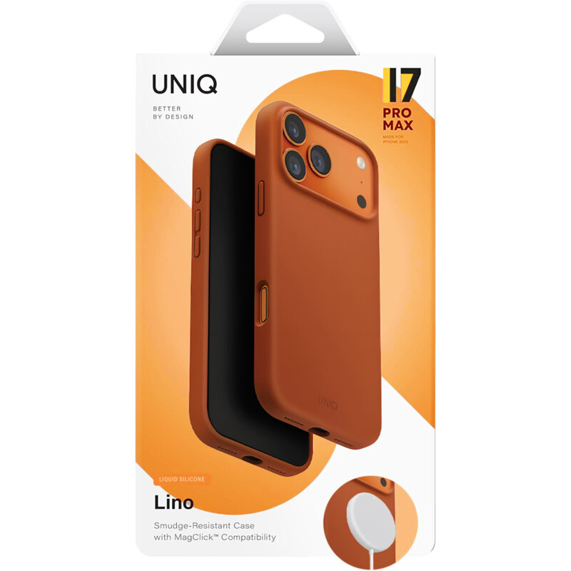 Husa iPhone 17 Pro Max UNIQ Lino MagClick™, oranj