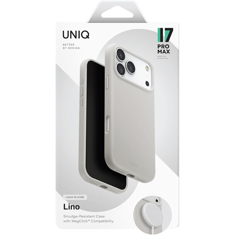 Husa iPhone 17 Pro UNIQ Lino MagClick™, gri