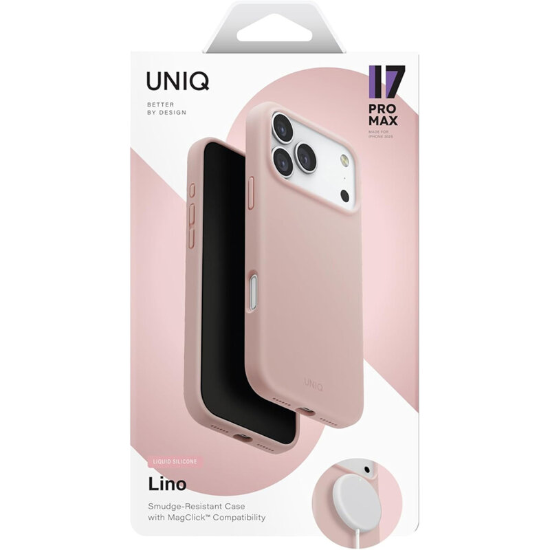 Husa iPhone 17 Pro UNIQ Lino MagClick™, roz