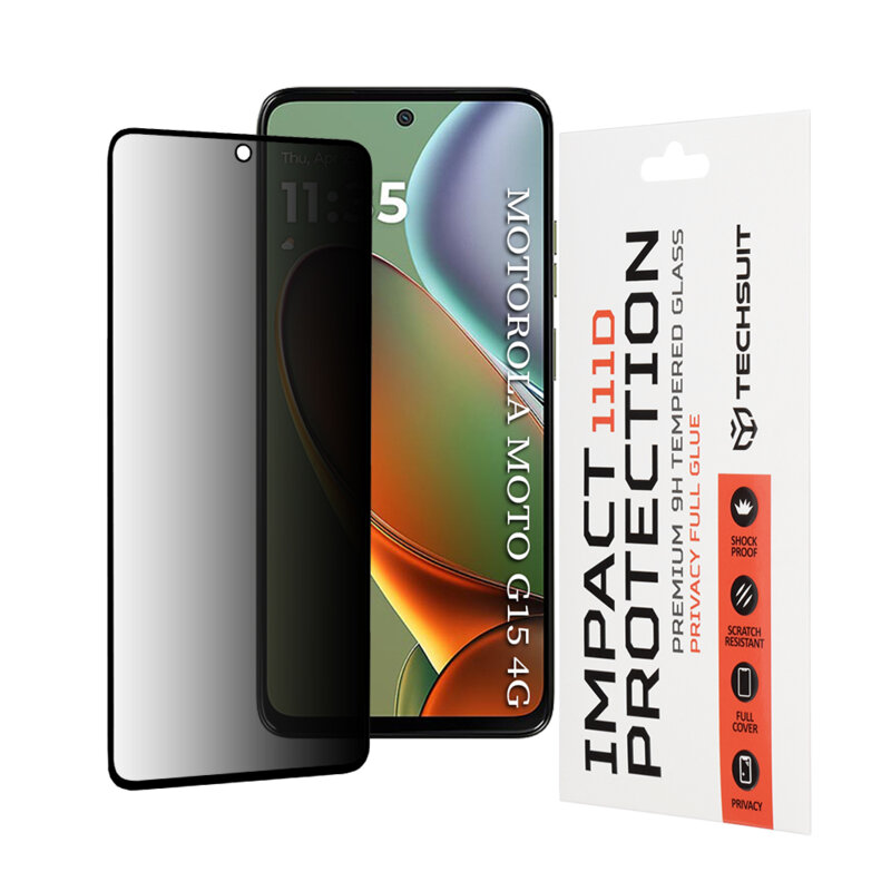Folie sticla Motorola Moto G17 Power Techsuit 111D Privacy Full Glue, negru