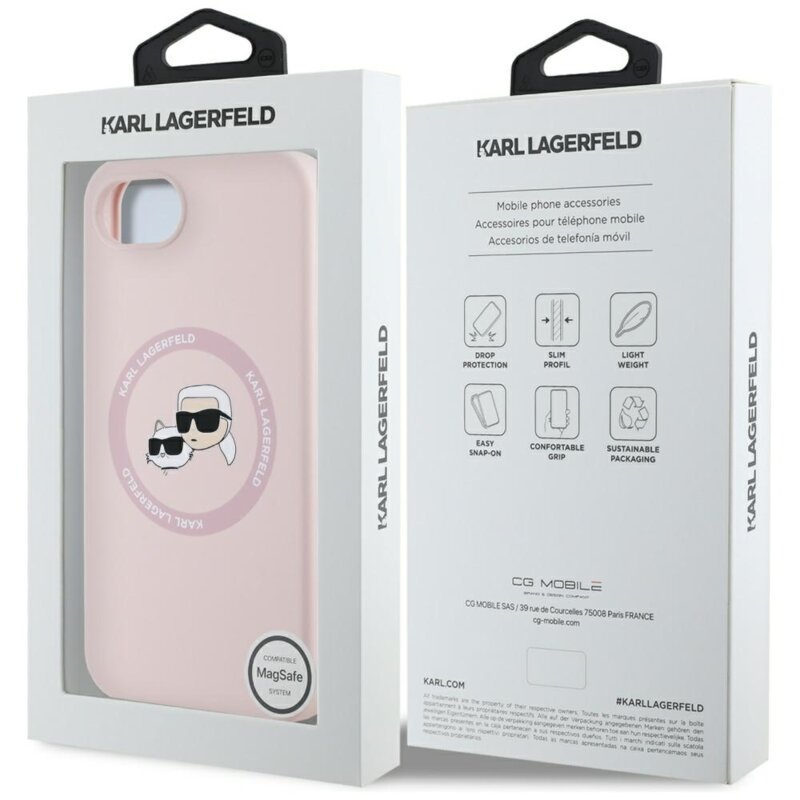 Husa Karl Lagerfeld iPhone 17e Silicone MagSafe, roz, Karl&Choupette Head, KLHMPSE4SKCHTCP