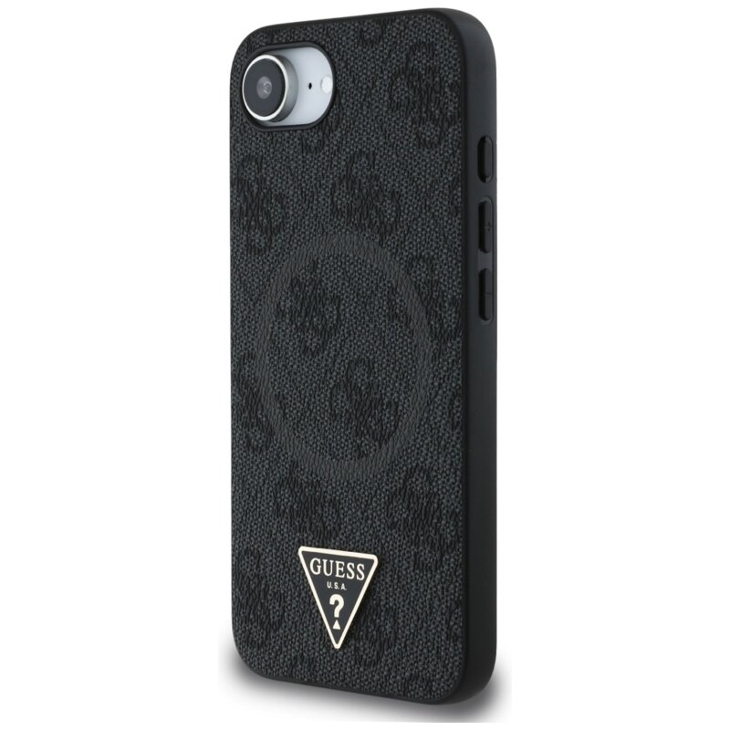 Husa iPhone 17e Guess 4G Ring Triangle Logo MagSafe, negru, GUHMPSE4P4TDPK