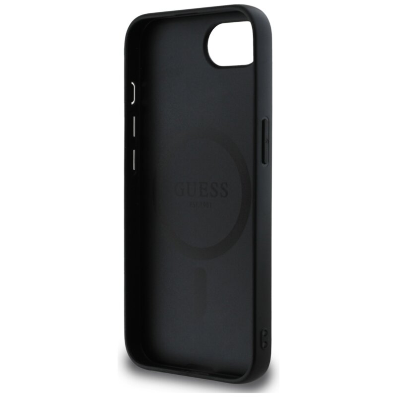 Husa iPhone 17e Guess 4G Ring Triangle Logo MagSafe, negru, GUHMPSE4P4TDPK