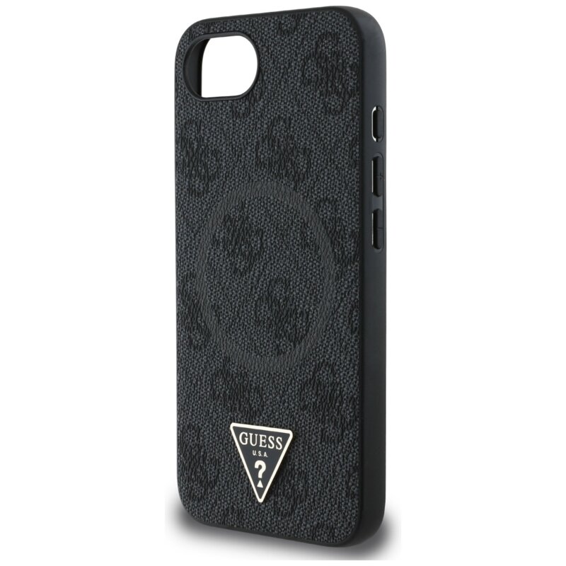 Husa iPhone 17e Guess 4G Ring Triangle Logo MagSafe, negru, GUHMPSE4P4TDPK