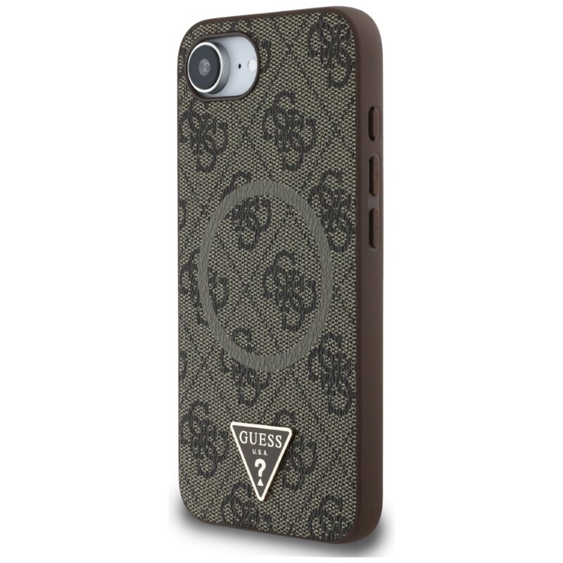 Husa iPhone 17e Guess 4G Ring Triangle Logo MagSafe, maro, GUHMPSE4P4TDPW