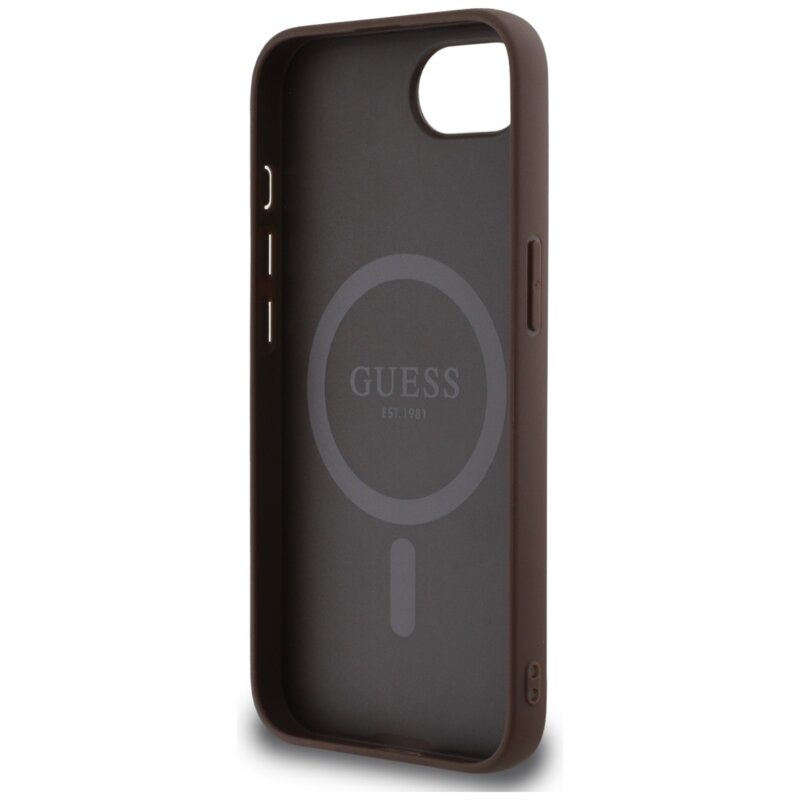 Husa iPhone 17e Guess 4G Ring Triangle Logo MagSafe, maro, GUHMPSE4P4TDPW