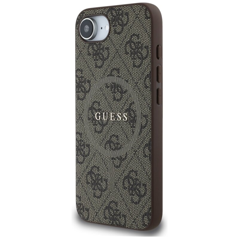 Husa iPhone 17e Guess 4G Ring Classic Logo MagSafe, maro