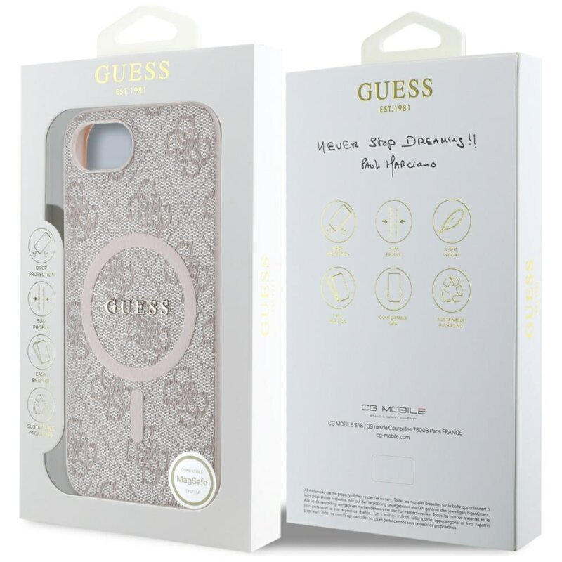 Husa iPhone 17e Guess 4G Ring Classic Logo MagSafe, roz, GUHMPSE4G4GFRP