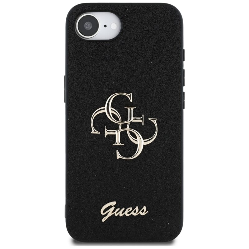 Husa Guess Glitter Fixed Big 4G iPhone 17e cu sclipici, negru, GUHCPSE4HG4SGK