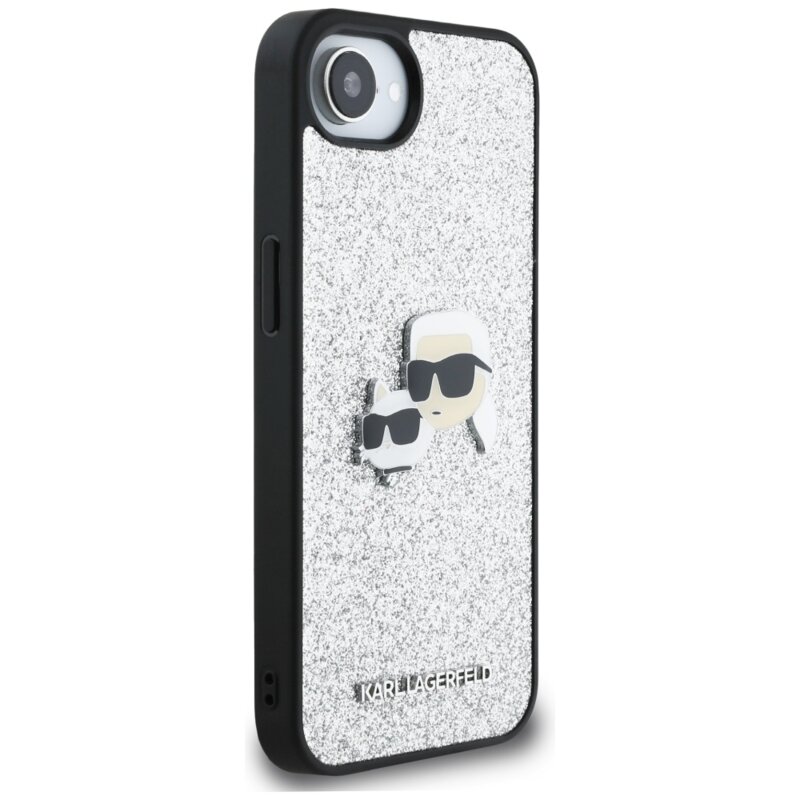 Husa Karl Lagerfeld iPhone 17e Hardcase Glitter Fixed, argintiu, Karl&Choupette Head, KLHCPSE4PFGKCPS
