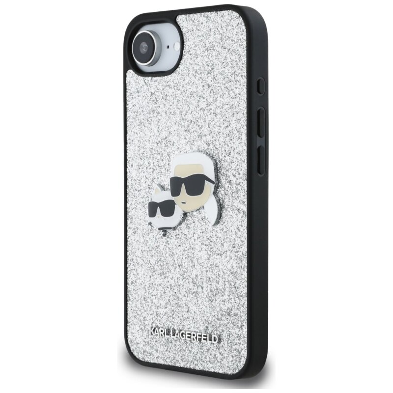 Husa Karl Lagerfeld iPhone 17e Hardcase Glitter Fixed, argintiu, Karl&Choupette Head, KLHCPSE4PFGKCPS