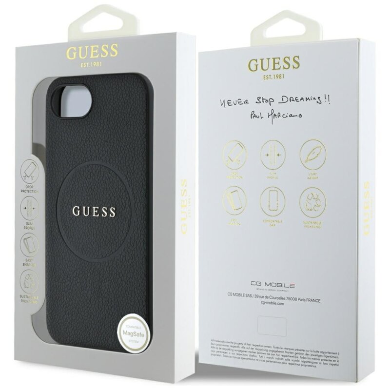 Husa iPhone 17e Guess Grained Gold Ring MagSafe, negru, GUHMPSE4PGHSMMK