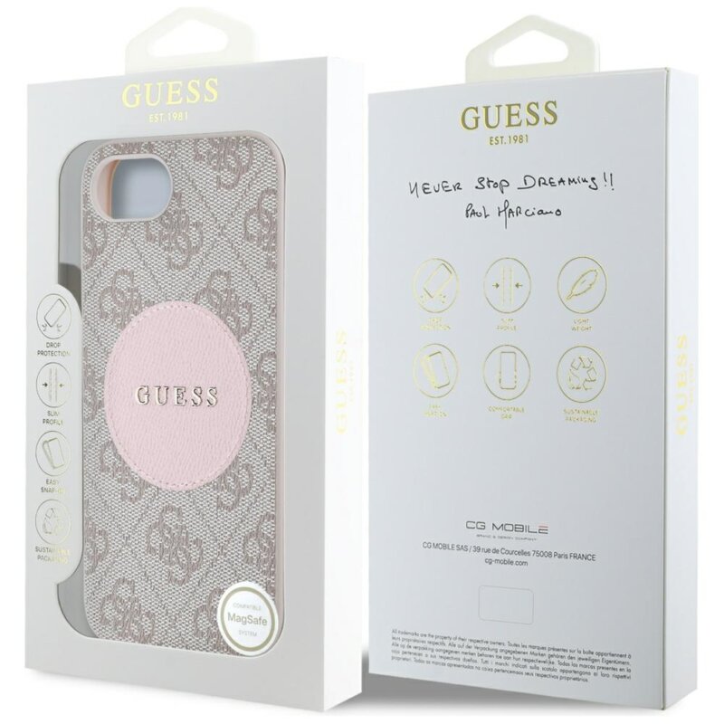 Husa iPhone 17e Guess 4G Circle Classic Logo MagSafe, roz, GUHMPSE4P4PGRSGP
