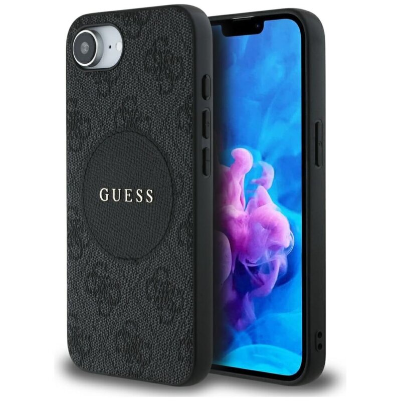 Husa iPhone 17e Guess 4G Circle Classic Logo MagSafe, negru, GUHMPSE4P4PGRSGK