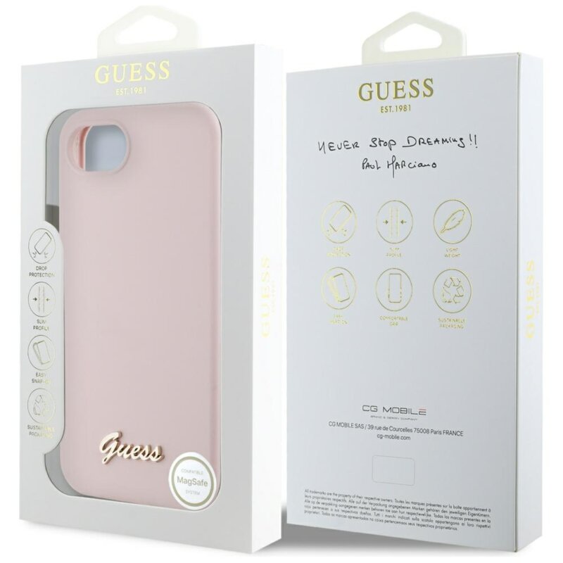 Husa Guess iPhone 17e Silicone Script Metal Logo, roz, GUHMPSE4SMBSLP