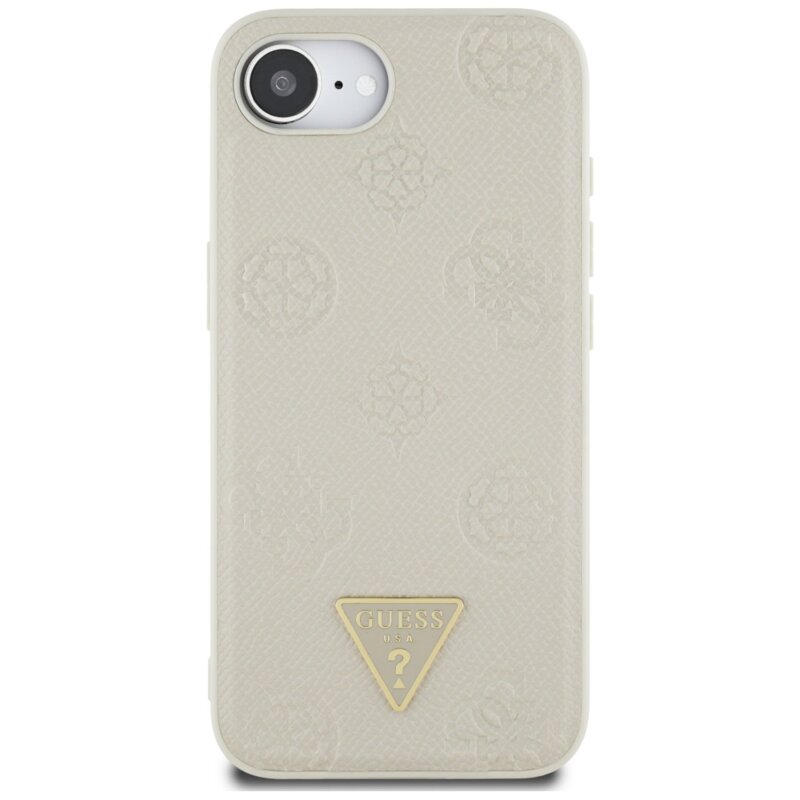 Husa iPhone 17e Guess Peony Grained Hot Stamp Triangle Logo MagSafe, bej, GUHMPSE4PGBTME