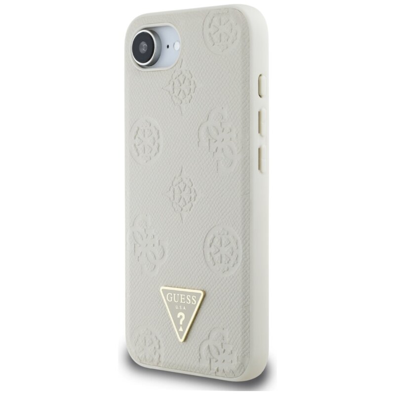 Husa iPhone 17e Guess Peony Grained Hot Stamp Triangle Logo MagSafe, bej, GUHMPSE4PGBTME