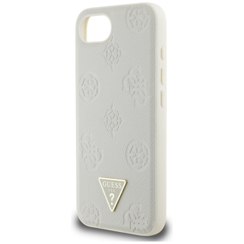Husa iPhone 17e Guess Peony Grained Hot Stamp Triangle Logo MagSafe, bej, GUHMPSE4PGBTME