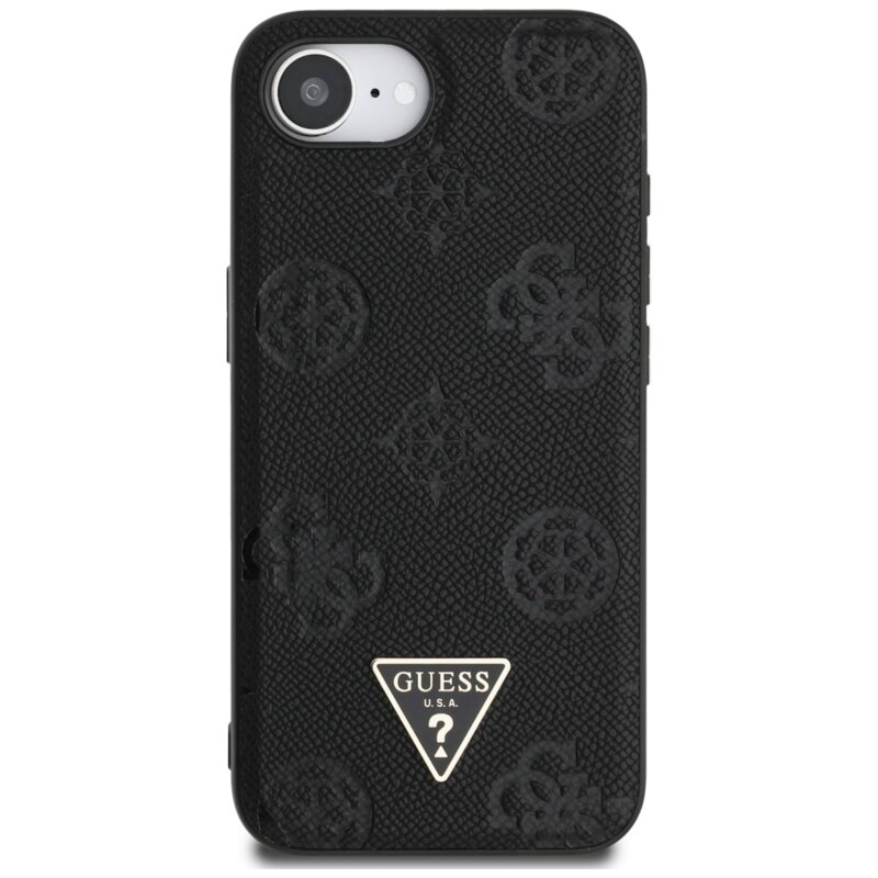 Husa iPhone 17e Guess Peony Grained Hot Stamp Triangle Logo MagSafe, negru, GUHMPSE4PGBTMK
