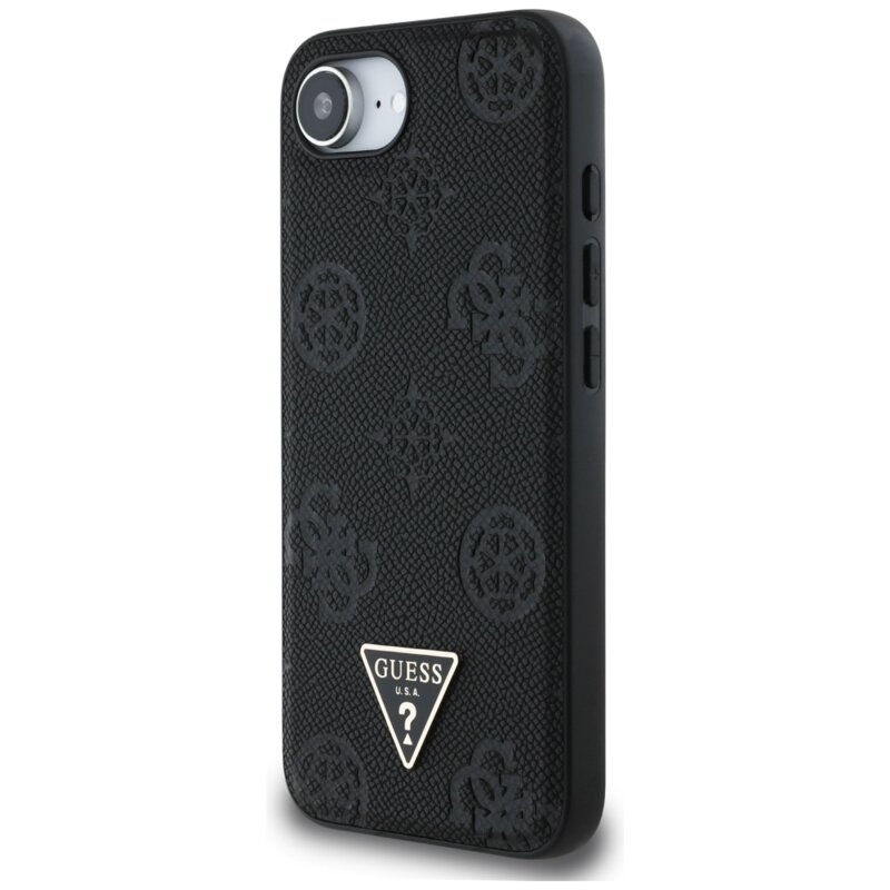 Husa iPhone 17e Guess Peony Grained Hot Stamp Triangle Logo MagSafe, negru, GUHMPSE4PGBTMK