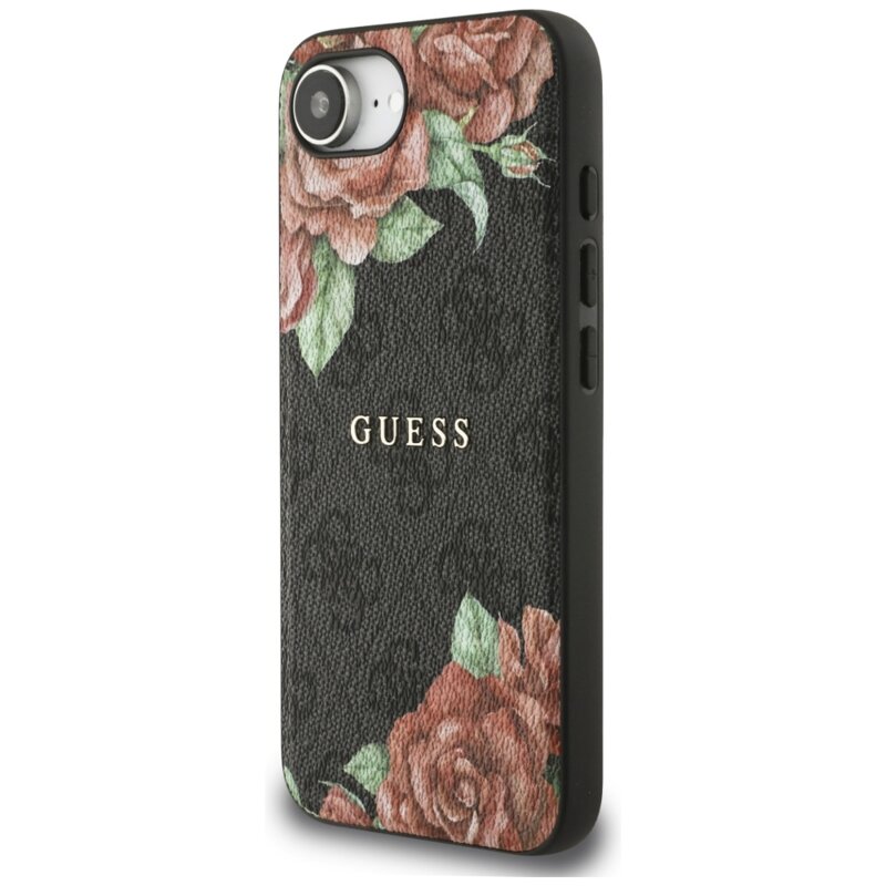 Husa originala Guess iPhone 17e Hardcase 4G Flower Print MagSafe, negru, GUHMPSE4P4ROPEMCK