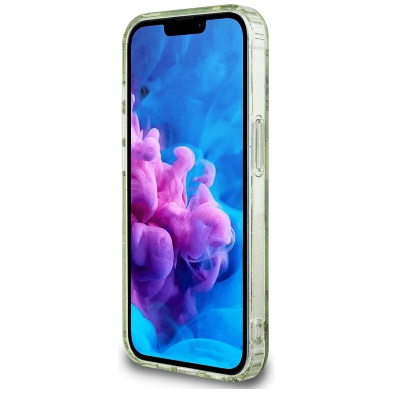 Husa iPhone 17e originala Guess IML Metal Glitter Flowers Triangle MagSafe, verde, GUHMPSE4HFLPEDN