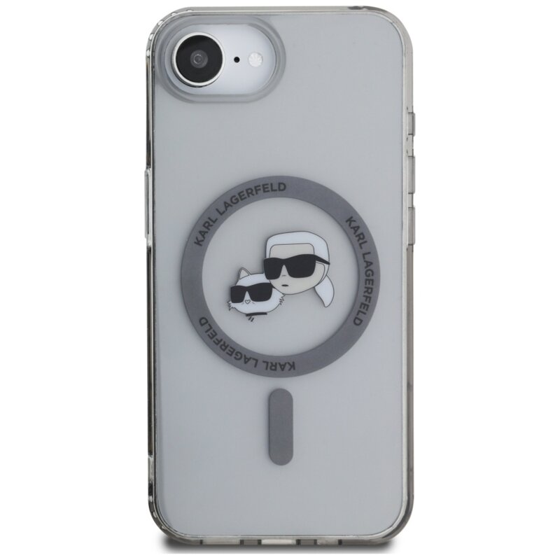 Husa iPhone 17e Karl Lagerfeld IML MagSafe, Metal Karl&Choupette Head, negru, KLHMPSE4HLSKCK