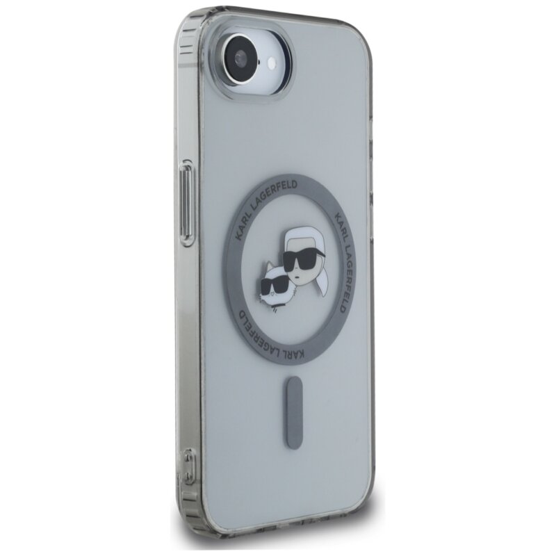 Husa iPhone 17e Karl Lagerfeld IML MagSafe, Metal Karl&Choupette Head, negru, KLHMPSE4HLSKCK