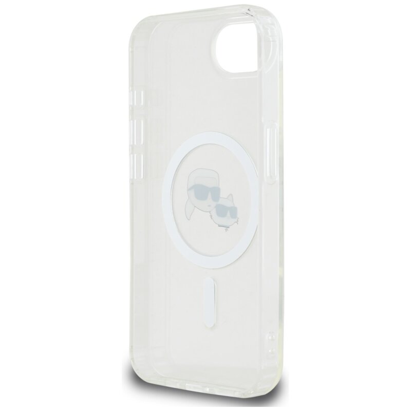Husa iPhone 17e originala Karl Lagerfeld IML MagSafe, alb, Metal Karl&Choupette Head, KLHMPSE4HLSKCH
