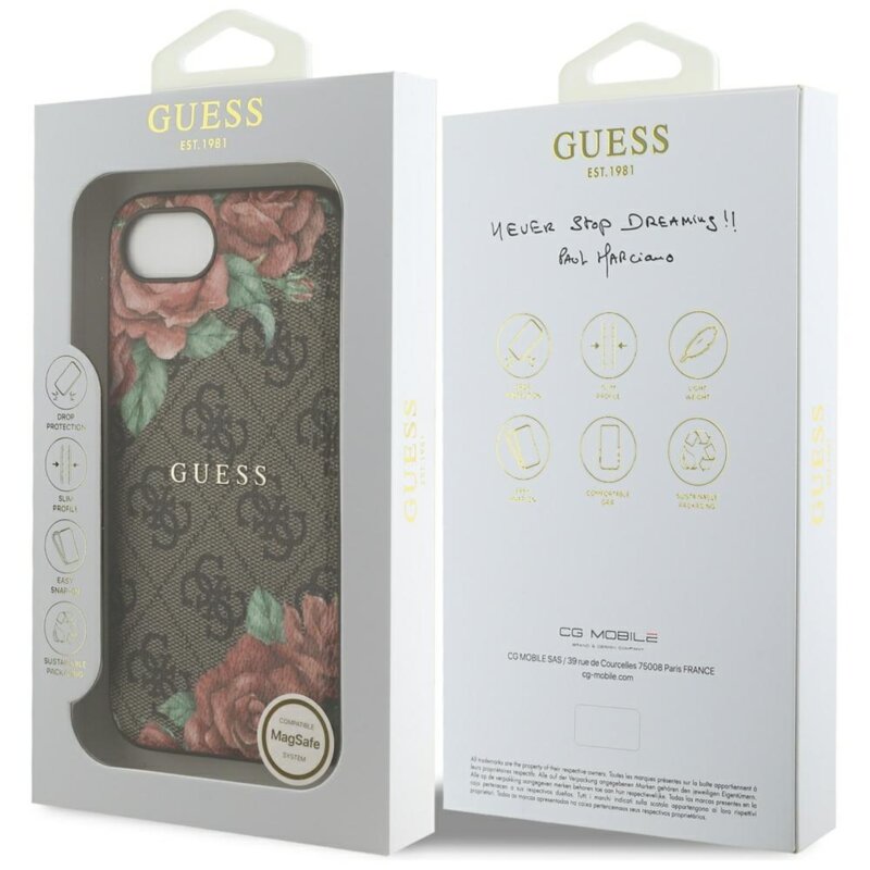 Husa originala Guess iPhone 17e Hardcase 4G Flower Print MagSafe, maro, GUHMPSE4P4ROPEMCW
