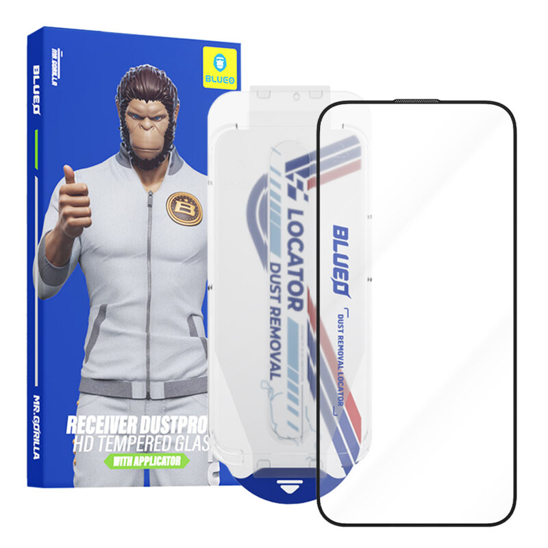 Folie iPhone 17e cu aplicator Blueo Anti-Dust HD Glass, negru