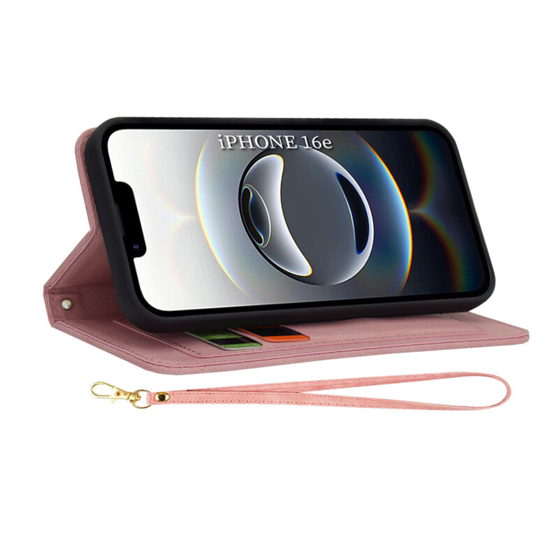 Husa personalizata fete iPhone 16e Techsuit FlipCraft, roz