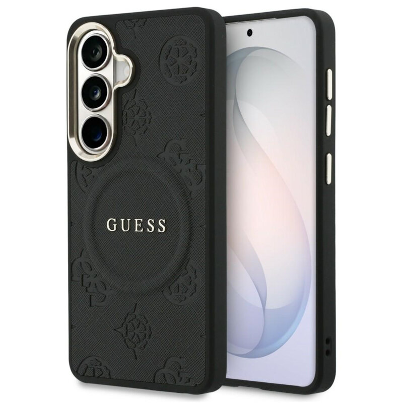 Husa Guess Saffiano Peony Embossed Ring MagSafe Samsung Galaxy S26, negru, GUHMS26SPSAMSECK