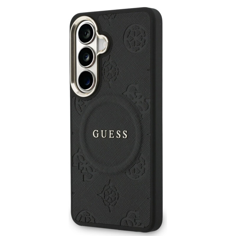 Husa Guess Saffiano Peony Embossed Ring MagSafe Samsung Galaxy S26, negru, GUHMS26SPSAMSECK